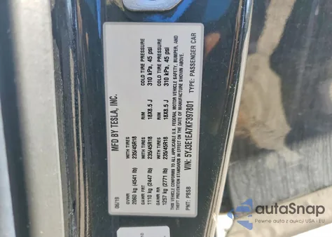 2019 Tesla Model 3 from USA, damaged, VIN 5YJ3E1EA7KF397801